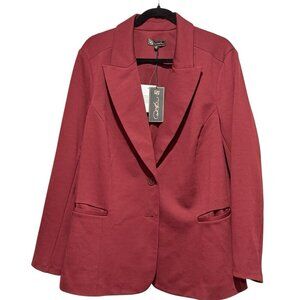 NWT Diane Gilman Ponte Knit Boyfriend Burgundy Red Womens Blazer Jacket Sz 1X